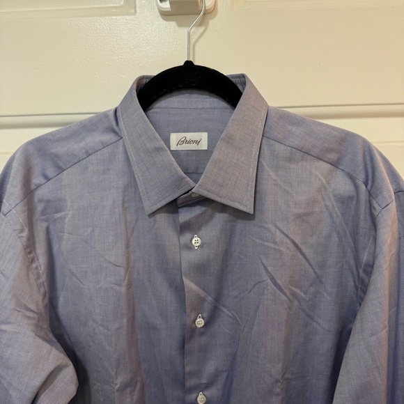 Brioni Long-sleeve Dress Shirt Blue Cotton Made In Italy Men’s Size 44 17 1/2 - Picture 4 of 8